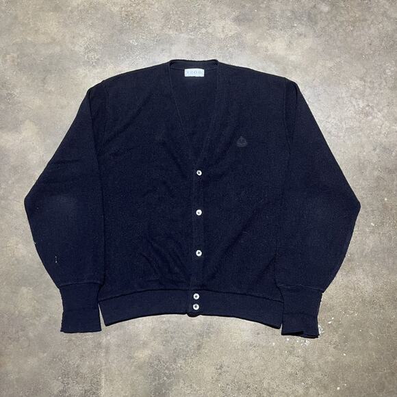 Vintage 80s Izod Black Boxy Acrylic Cardigan - Picture 1 of 3